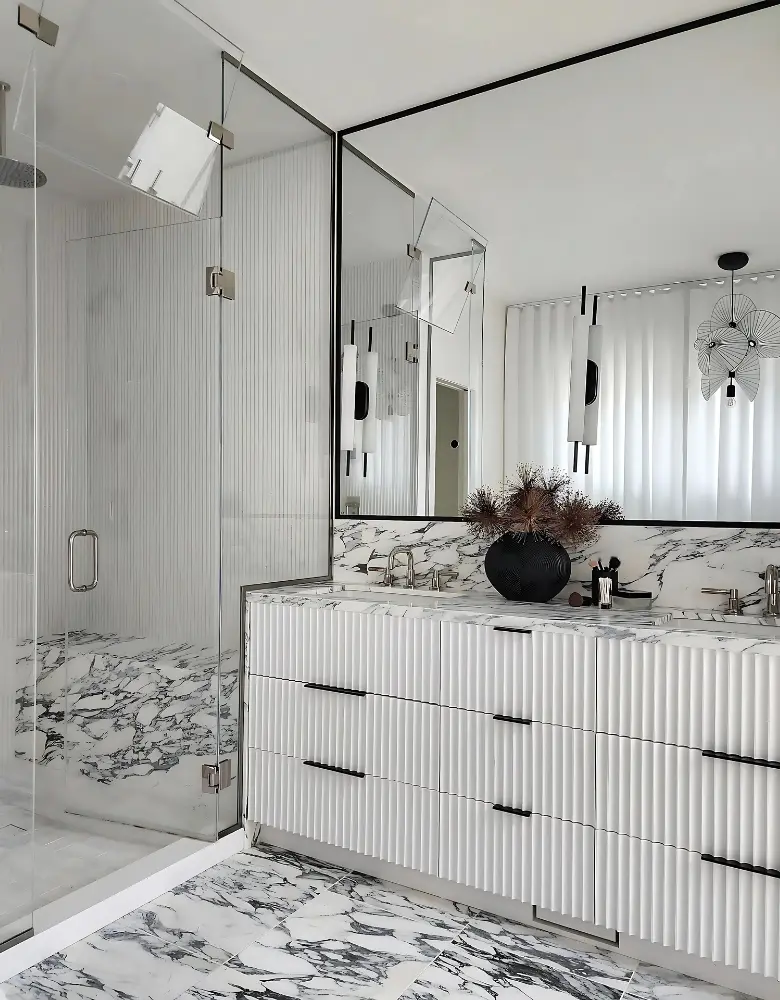 White lacquer fluted custom vanity, Chicaog, IL